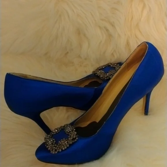 Blue Satin Evening Shoes - Picture 7 of 15
